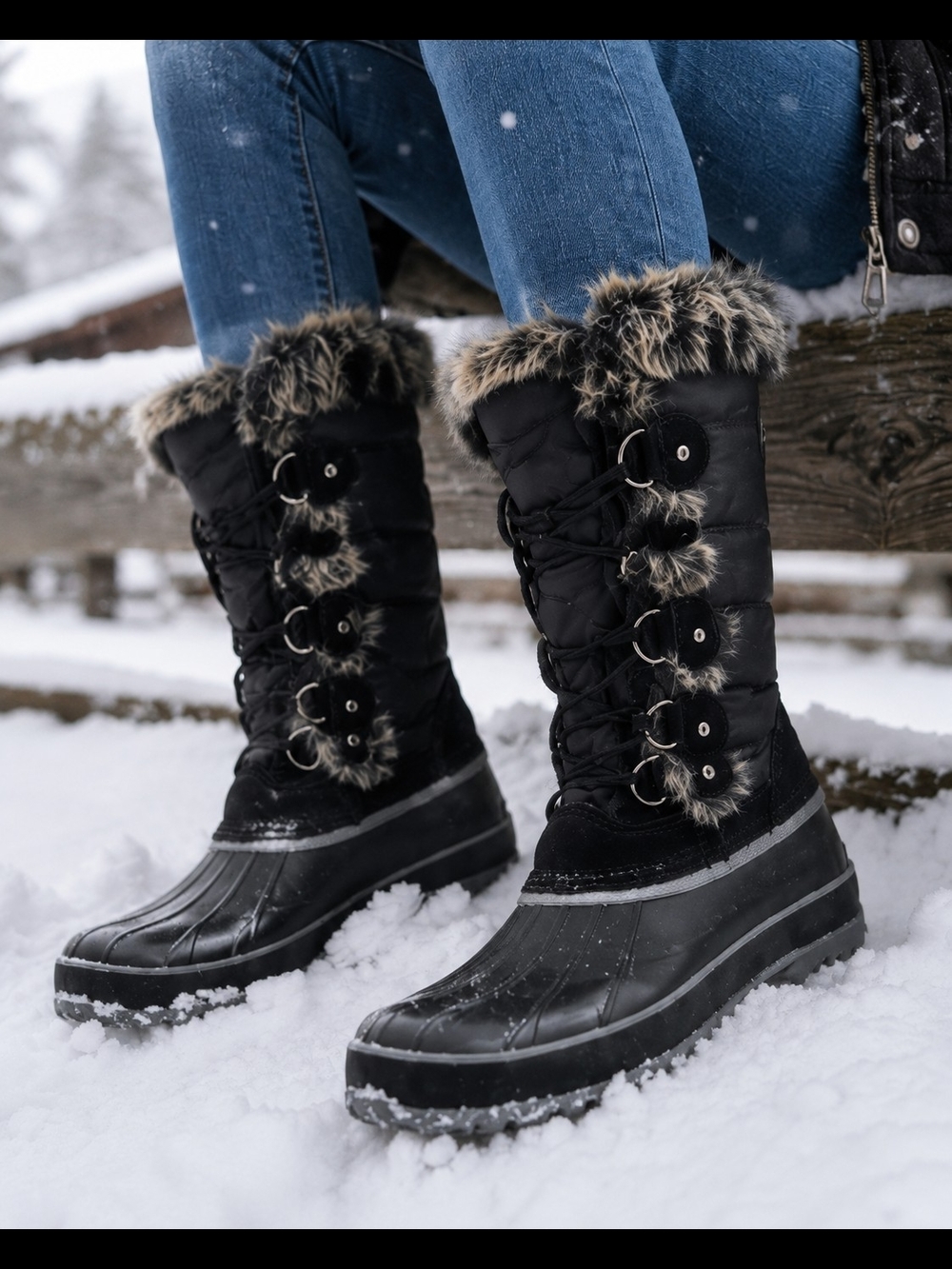 Khombu Black Faux Fur-Trim Winter Boots